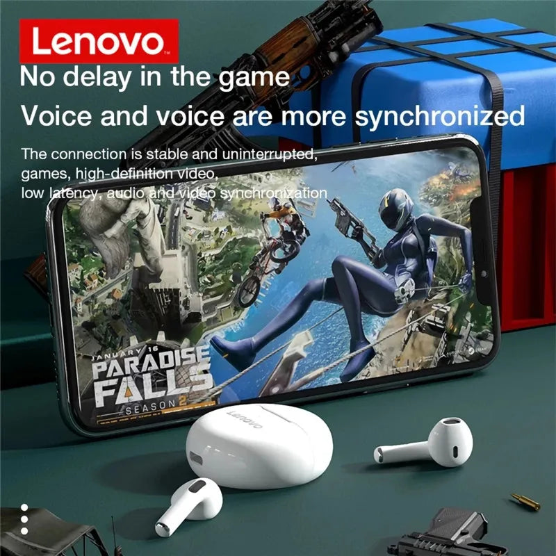 Original lenovo ht38 tws fone de ouvido sem fio bluetooth 5.0 fones estéreo baixo com microfone redução ruído mini fone