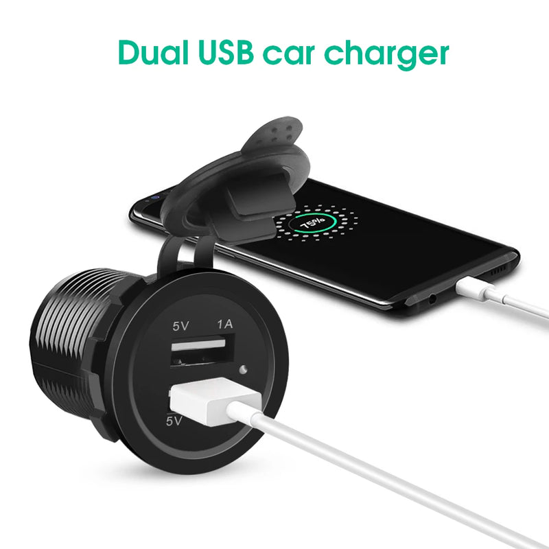 KEBID 12V Dual USB Port Car Charger Socket Plug Cigarette Lighter Outlet For Auto Boat Waterproof Mobile Phone Charging Adapter