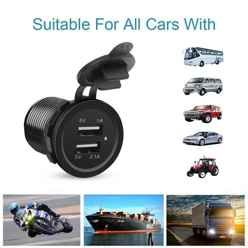 KEBID 12V Dual USB Port Car Charger Socket Plug Cigarette Lighter Outlet For Auto Boat Waterproof Mobile Phone Charging Adapter