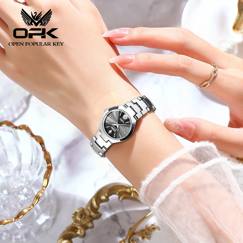 OPK 8105 Luxury Couple Watch Waterproof Luminous Calendar Stainless Steel Wristwatch Original Quartz Watches For Women And Men