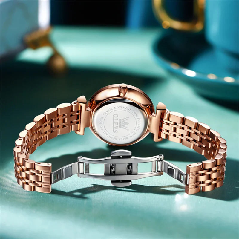 OLEVS Luxury Brand Classic Design Fashion Watch Women Rhombus Glass Rose Gold Waterproof Luminous Ladies Quartz Watches Reloj