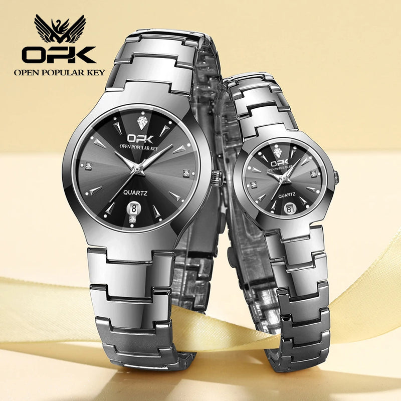 OPK 8105 Luxury Couple Watch Waterproof Luminous Calendar Stainless Steel Wristwatch Original Quartz Watches For Women And Men