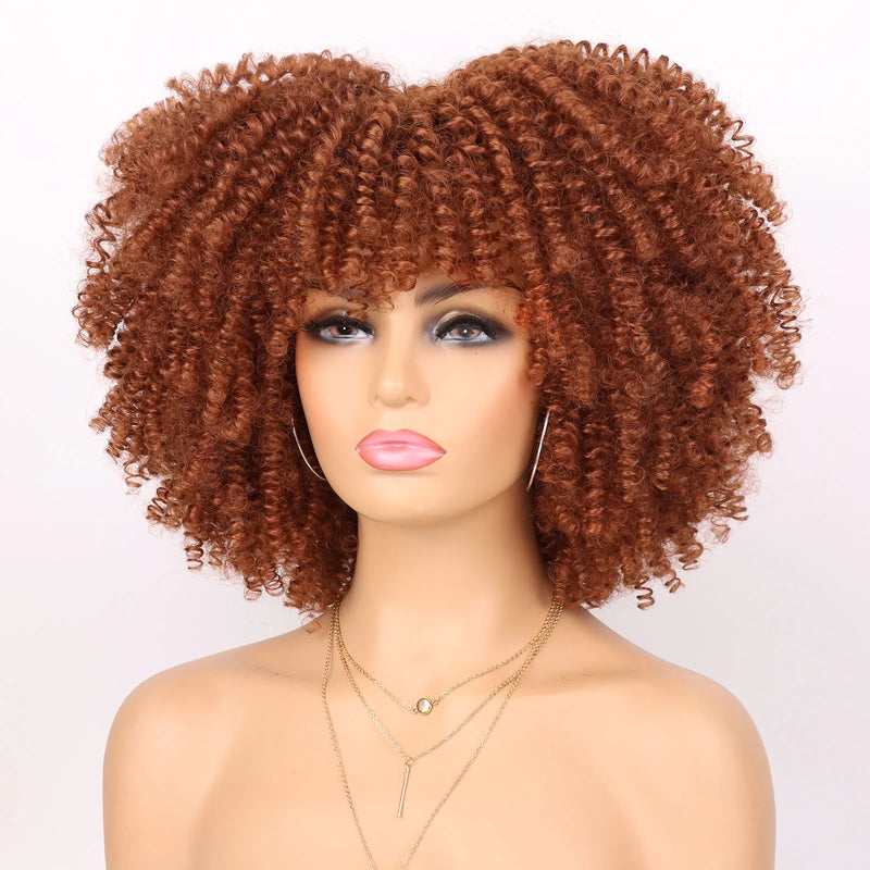 Tereshar Synthetic Short Kinky Curly with Bangs for Daily Party Halloween Blonde Afro Curly Wig Synthetic Wigs for Black Women