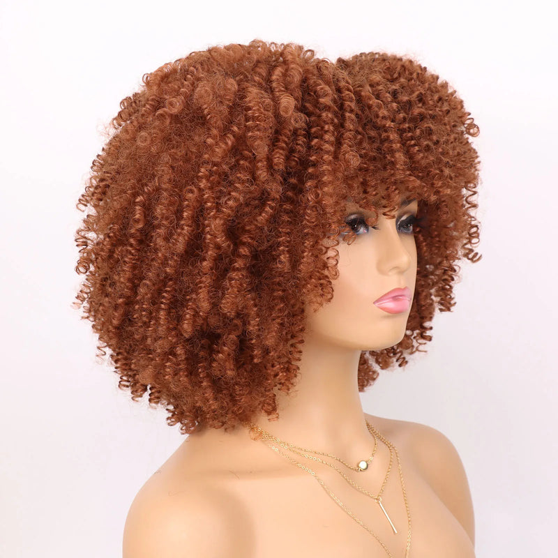 Tereshar Synthetic Short Kinky Curly with Bangs for Daily Party Halloween Blonde Afro Curly Wig Synthetic Wigs for Black Women