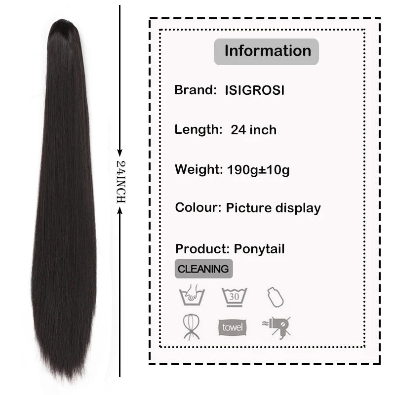 Long Wave Claw Ponytail Clip on Pony Tail False Hair for Women Brown Synthetic Heat Resistant Hair Pieces Horse Tail Extensions