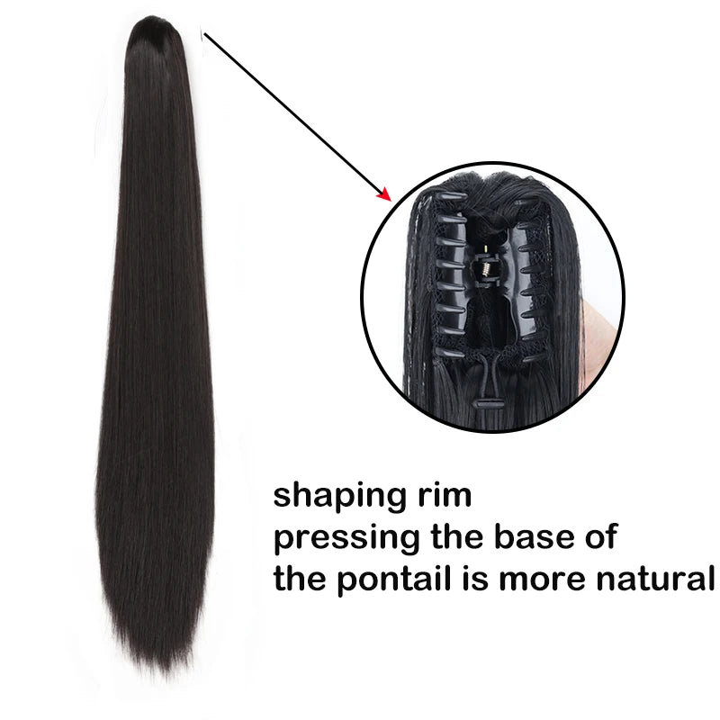 Long Wave Claw Ponytail Clip on Pony Tail False Hair for Women Brown Synthetic Heat Resistant Hair Pieces Horse Tail Extensions