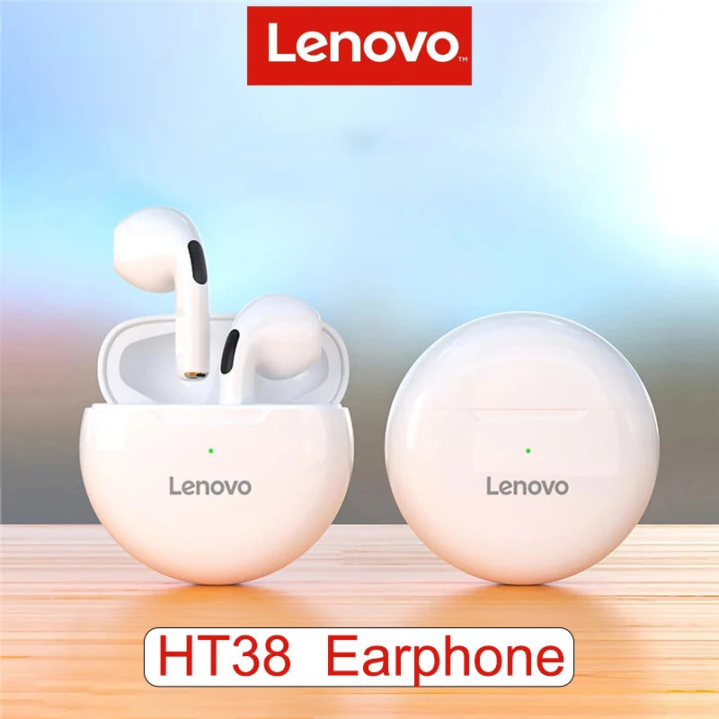 Original lenovo ht38 tws fone de ouvido sem fio bluetooth 5.0 fones estéreo baixo com microfone redução ruído mini fone