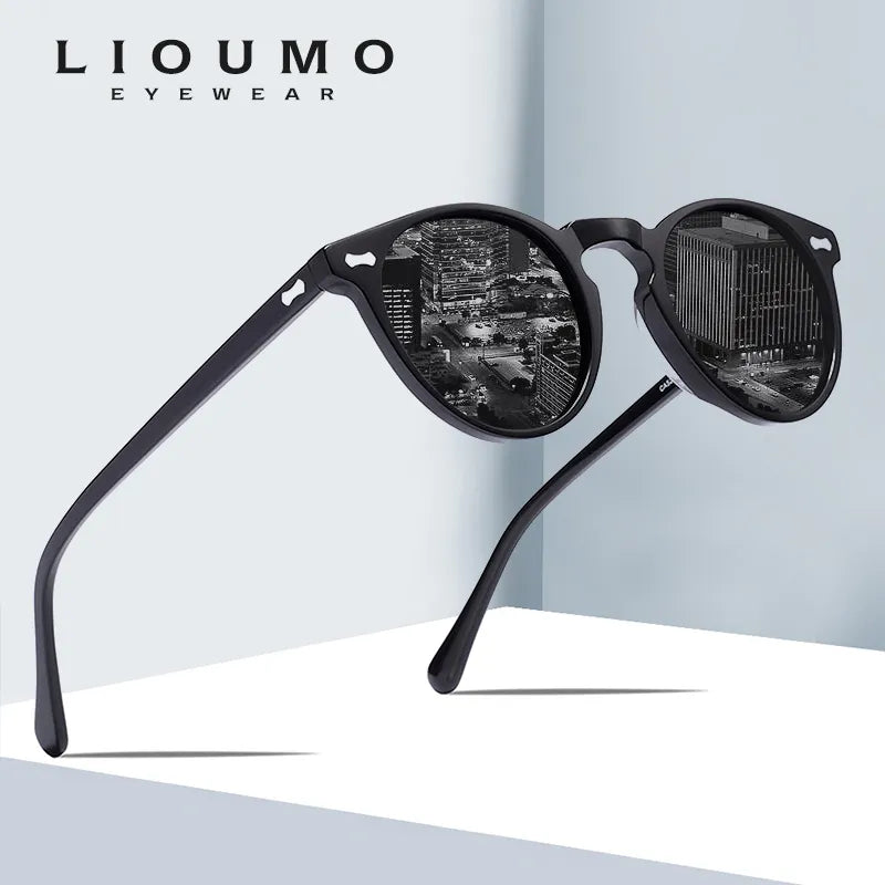 Lioumo ultraleve retro polarizado óculos de sol masculino redondo vintage para mulher uv400 óculos de condução oculos de sol masculino