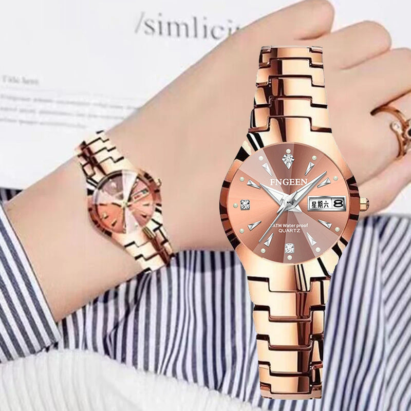 FNGEEN marca de luxo amantes negócios relógio feminino lazer moda quartzo relógio de pulso aço inoxidável à prova dwaterproof água das mulheres relógio de pulso